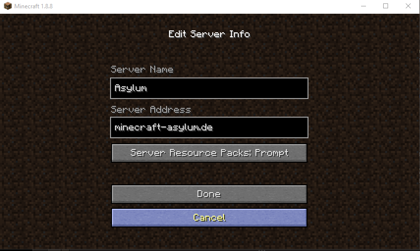 Minecraft Server-Info mit der Adresse minecraft-asylum.de