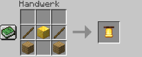 Rezept für die Glocke: ein Goldblock zwischen zwei Stöcken, darunter links und rechts je ein Holzbrett