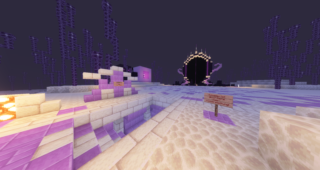 Die Endfarm im End, im Hintergrund ein Portal